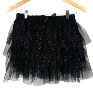 HOT TOPIC One Size Black Tulle Skirt With Layers and Silver Sparkle